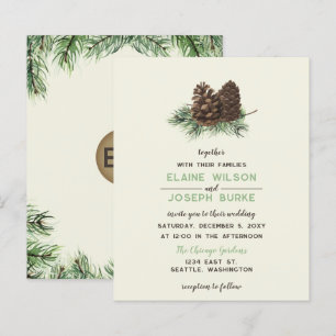Lámina Invitación a la boda de pino de invierno rústico y