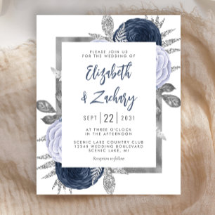 Lámina Invitación a la boda de plata azul turquesa y flor