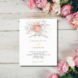 Lámina Invitación a la boda de plata floral rosa de oro