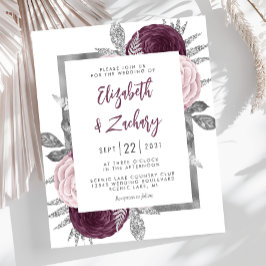 Lámina Invitación a la boda de plata rosa de malva floral