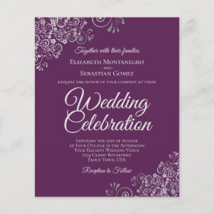 Lámina Invitación a la boda de Plum Purple & Silver BUDGE