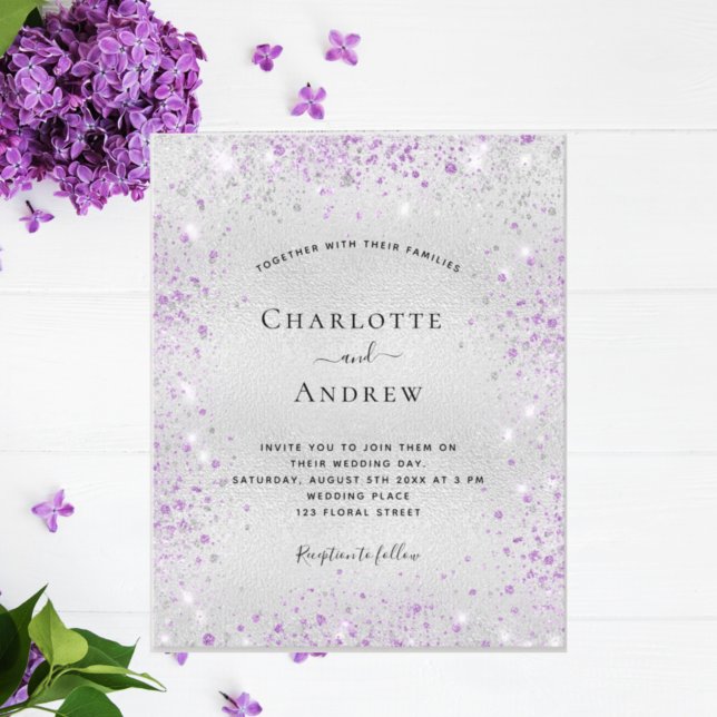 Lámina Invitación a la boda de purpurina de lavanda morad (Subido por el creador)