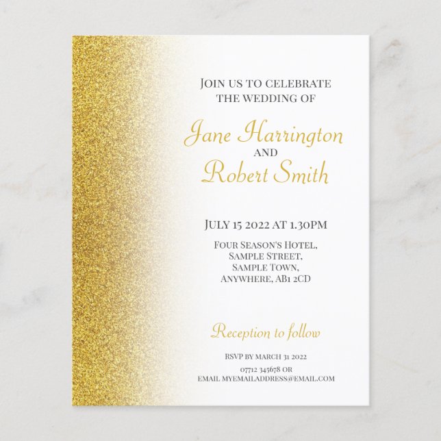 Lámina Invitación a la boda de Purpurina de oro (Anverso)