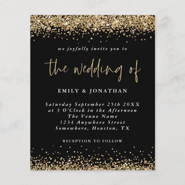 Lámina Invitación a la boda de Purpurinas de oro negro co (Anverso)