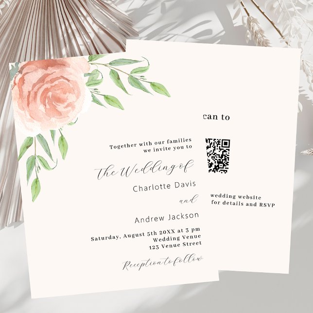Lámina Invitación a la boda de QR RSVP, floral de oro Ros (Subido por el creador)
