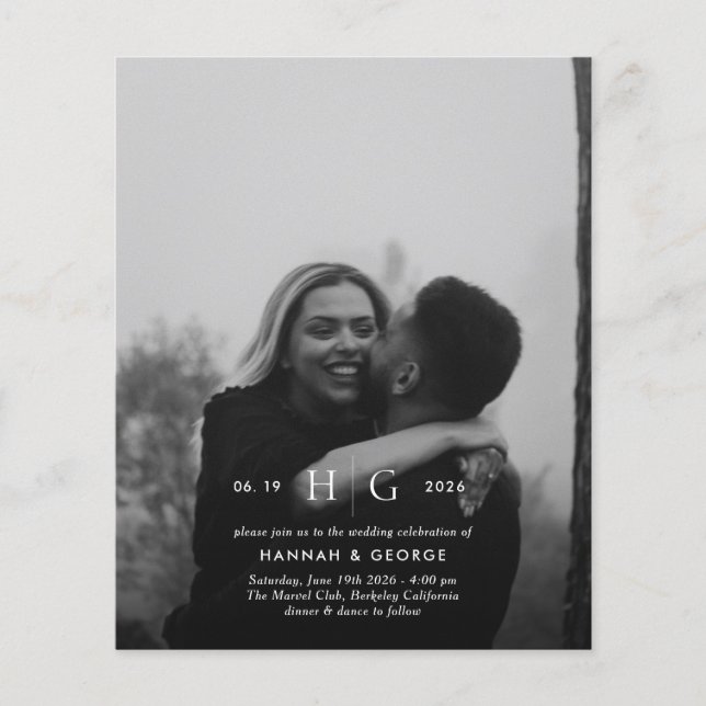 Lámina Invitación a la boda de retrato de monograma moder (Anverso)