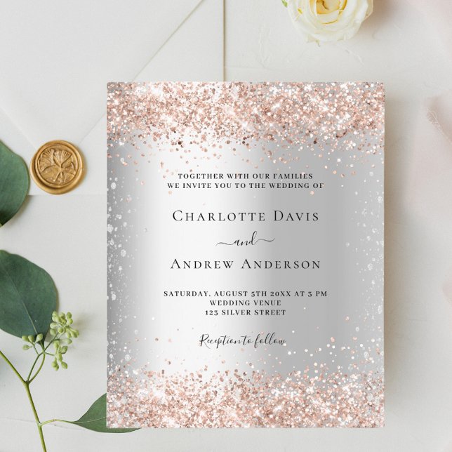 Lámina Invitación a la boda de rosa de oro plateado (Subido por el creador)