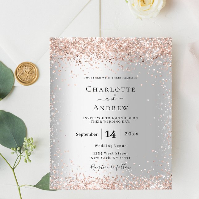 Lámina Invitación a la boda de rosa de oro plateado (Subido por el creador)