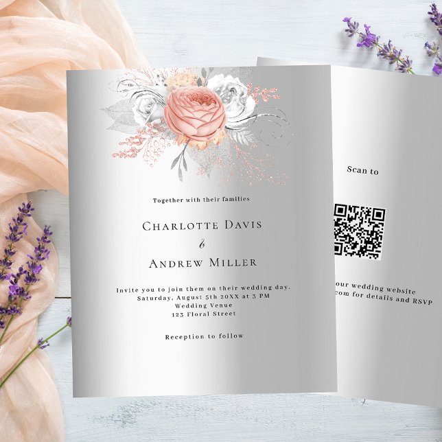 Lámina Invitación a la boda de rosa de plata QR RSVP (Subido por el creador)