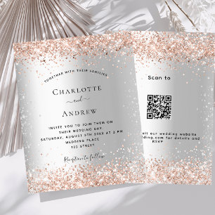 Lámina Invitación a la boda de rosa de plata QR RSVP