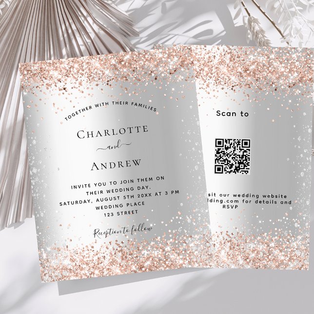 Lámina Invitación a la boda de rosa de plata QR RSVP (Subido por el creador)