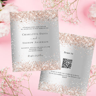 Lámina Invitación a la boda de rosa de plata QR RSVP