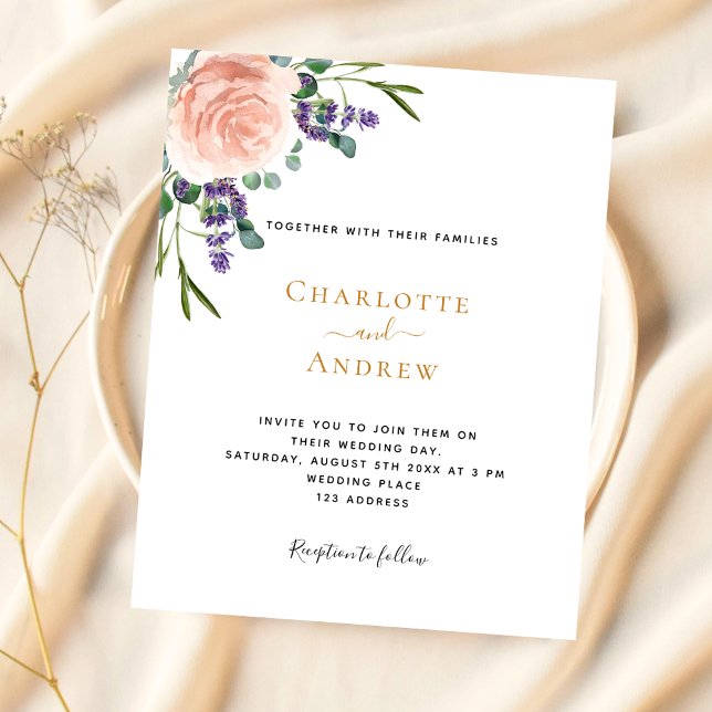 Lámina Invitación a la boda de Rosa lavender floral (Subido por el creador)