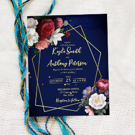 Lámina Invitación a la boda de rosas burdeos azul marino 