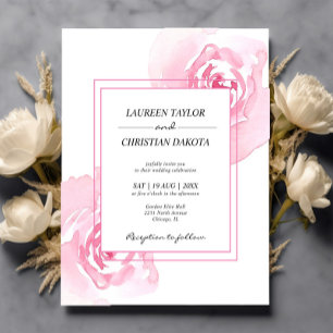 Lámina Invitación a la boda de Rosas de acuarela rosada d