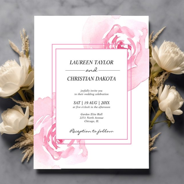 Lámina Invitación a la boda de Rosas de acuarela rosada d (Subido por el creador)