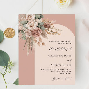 Lámina Invitación a la boda de rosas verdes de sabio beig