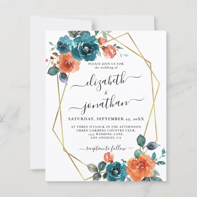 Lámina Invitación a la boda de roya de presupuesto Verde  (Anverso)