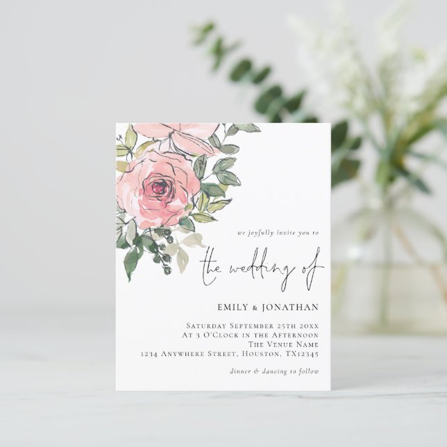 Lámina Invitación a la boda de Rubor Florals con acuarela (Anverso de pie)