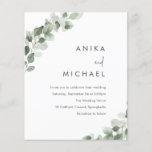 Lámina Invitación a la boda de Sage Greenery Leaf Budget<br><div class="desc">Sage Greenery Leaf Budget Printed Wedting Ver artículos coincidentes e invitaciones digitales en nicho y tienda</div>