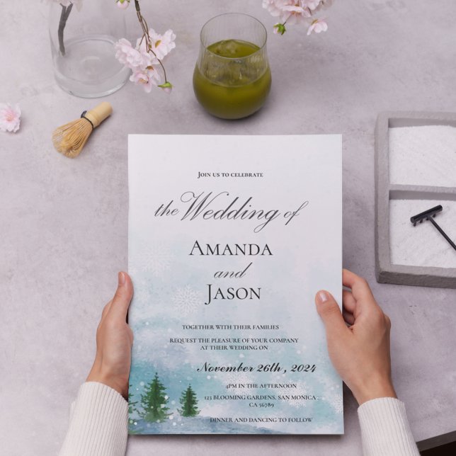 Lámina Invitación a la boda de Snowy Winter Morning Blue  (Snowy Winter Morning Blue Hues Wedding Invitation)