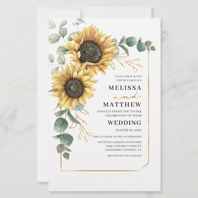Lámina Invitación a la boda de Sunflower Eucalyptus Green (Anverso)