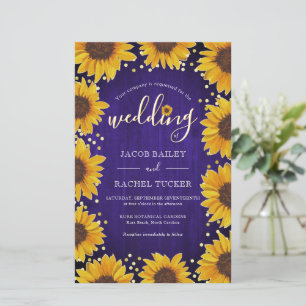Lámina Invitación a la boda de Sunflowers Gold Dots Blue