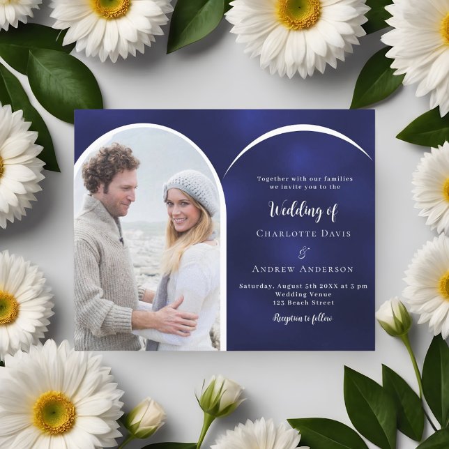 Lámina Invitación a la boda de un arco de fotos azul mari (Subido por el creador)