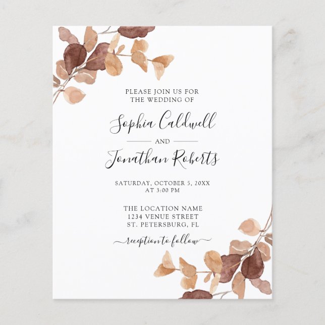 Lámina Invitación a la boda de un eucalipto (Anverso)