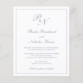 Lámina Invitación a la boda de un monograma púrpura polvo