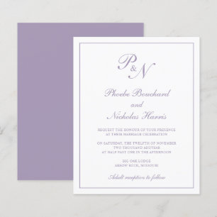 Lámina Invitación a la boda de un monograma púrpura polvo
