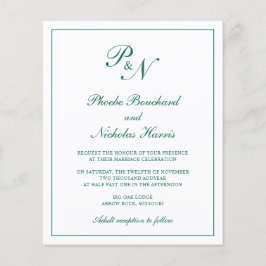 Lámina Invitación a la boda de un Monograma Verde Esmeral