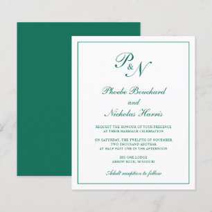 Lámina Invitación a la boda de un Monograma Verde Esmeral