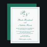 Lámina Invitación a la boda de un Monograma Verde Esmeral<br><div class="desc">Invitación a bodas de estilo tradicional con un diseño sencillo y clásico, con su monograma inicial y sus nombres en una caligrafía elegante dentro de un borde delgado. Todos los elementos de diseño están en un tono de joyería verde esmeralda sobre un fondo blanco y pueden cambiarse en la herramienta...</div>