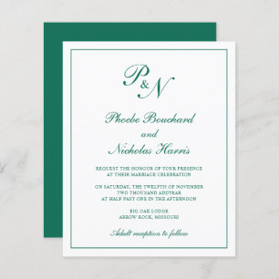 Lámina Invitación a la boda de un Monograma Verde Esmeral