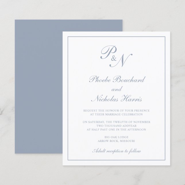 Lámina Invitación a la boda de un presupuesto azul turbul (Anverso / Reverso)