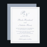 Lámina Invitación a la boda de un presupuesto azul turbul<br><div class="desc">Invitación a bodas de estilo tradicional con un diseño sencillo y clásico, con su monograma inicial y sus nombres en una caligrafía elegante dentro de un borde delgado. Todos los elementos de diseño están en azul polvoriento sobre un fondo blanco y pueden cambiarse en la herramienta de edición de diseño....</div>