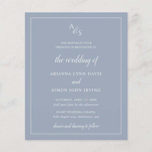 Lámina Invitación a la boda de un presupuesto azul turbul (Anverso)