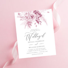 Lámina Invitación a la boda de un presupuesto floral rosa