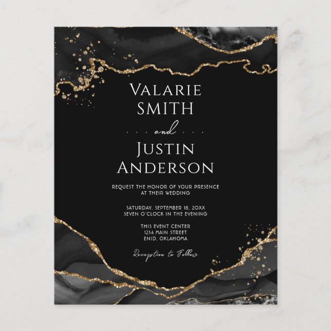 Lámina Invitación a la boda de un Purpurina de oro negro (Anverso)