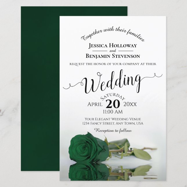 Lámina Invitación a la boda de un Rosa verde esmeralda (Anverso / Reverso)