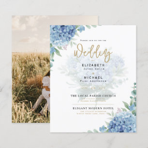 Lámina Invitación a la boda de una foto de Hydrangea azul