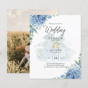 Lámina Invitación a la boda de una foto de Hydrangea azul