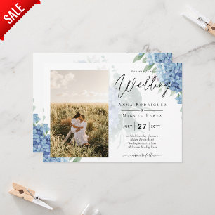 Lámina Invitación a la boda de una foto de Hydrangea azul