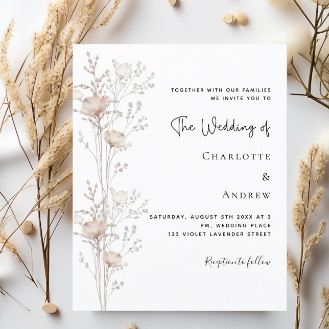 Lámina Invitación a la boda de Wildflowers beige crema bo (Subido por el creador)
