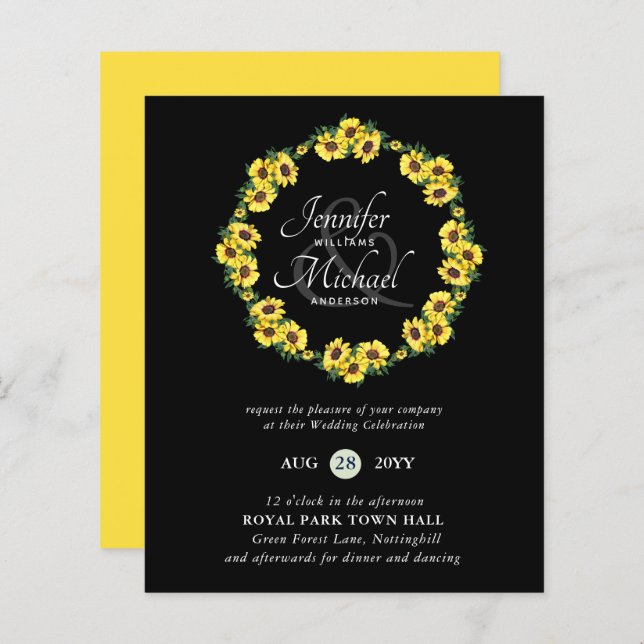 Lámina Invitación a la boda de Wreath de Girasol Rústico (Anverso / Reverso)