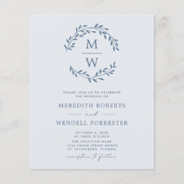 Lámina Invitación a la boda de Wreath de monograma azul t