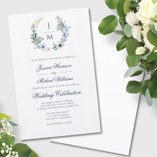 Lámina Invitación a la boda de Wreath de monograma de pre