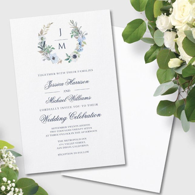 Lámina Invitación a la boda de Wreath de monograma de pre (Subido por el creador)