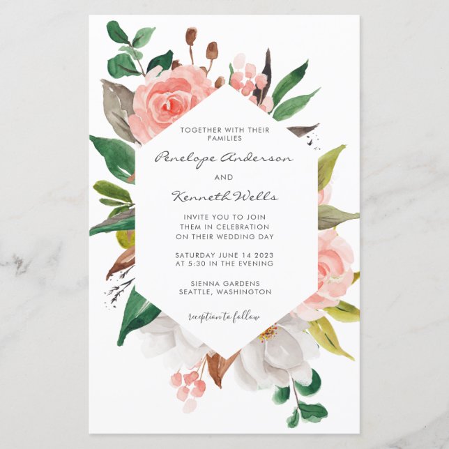 Lámina Invitación a la boda de Wreath Floral Elegante de  (Anverso)
